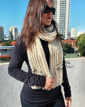 Cachecol Lã Crochê Artesanal Luxo Inverno