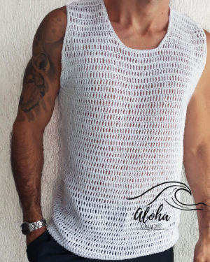 Camiseta Regata Crochê Masculina Saída De Praia luxo